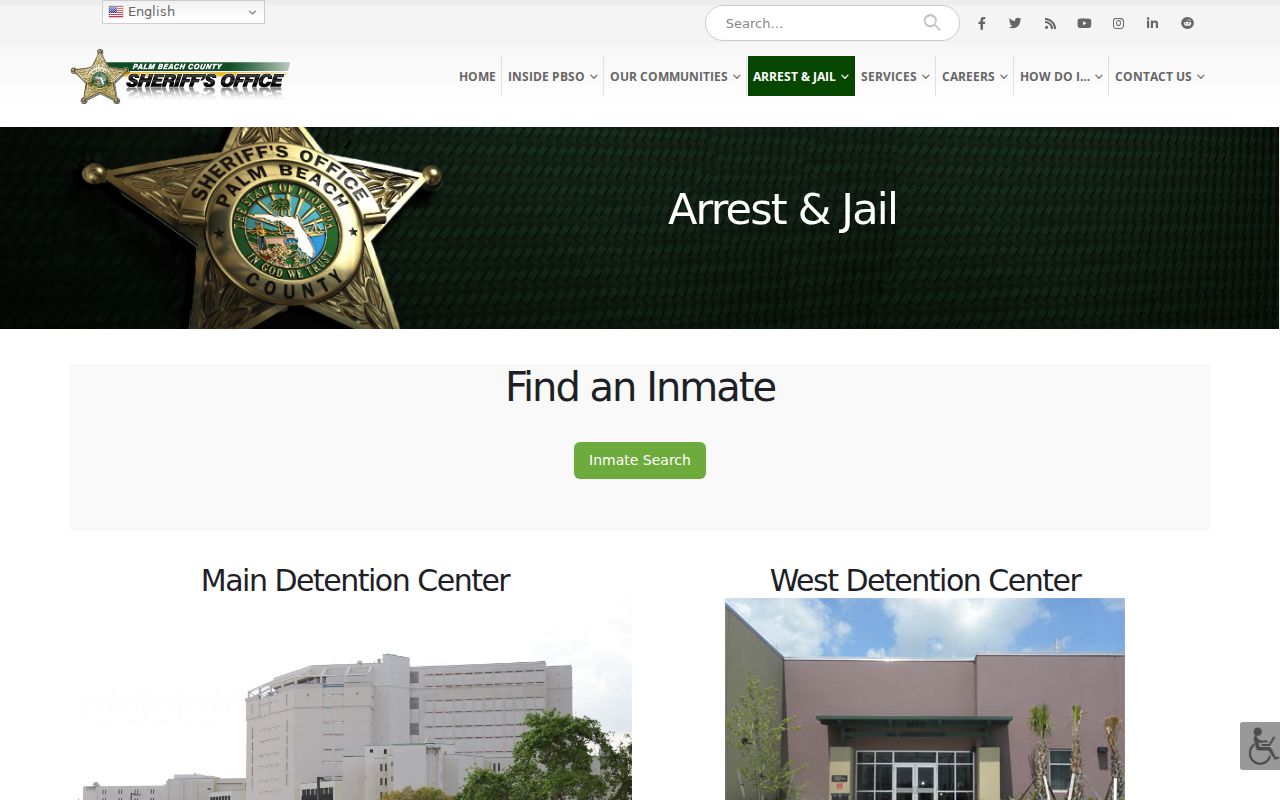 Palm Beach County arrest and jail records search menu