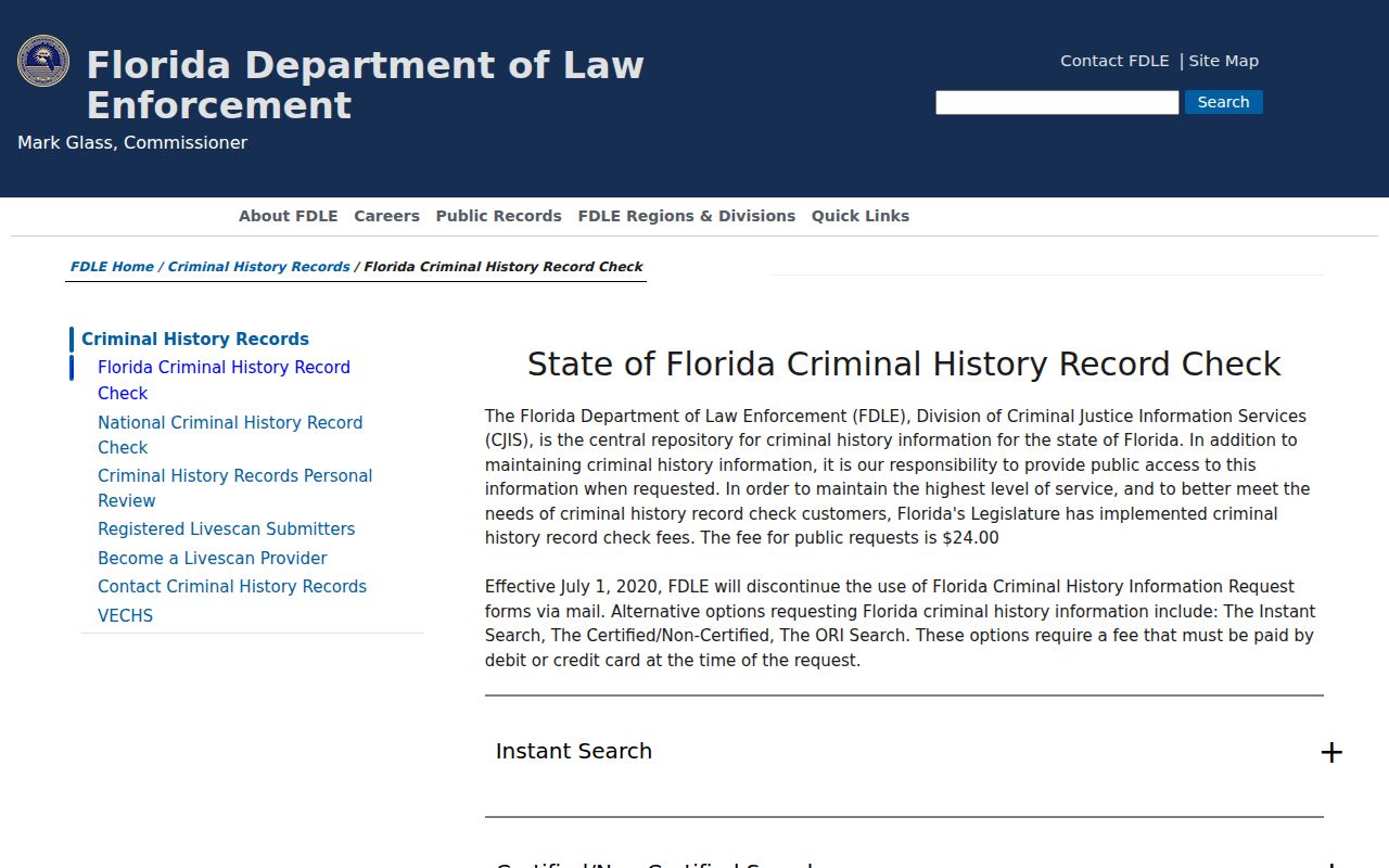 Palm Beach County criminal history FDLE check options