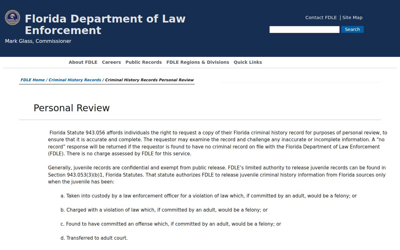 Palm Beach County criminal history fingerprint personal review