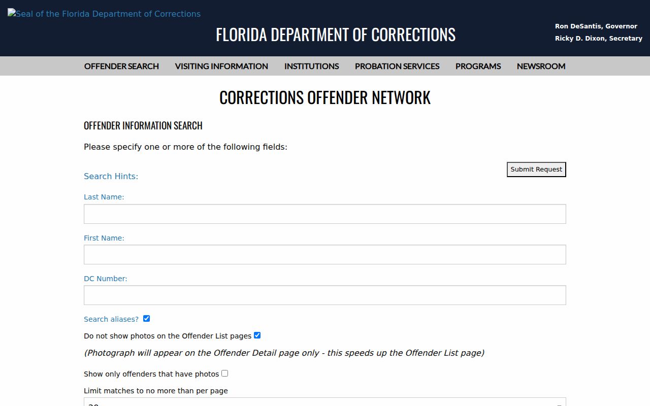 Palm Beach County criminal history Florida corrections offender search