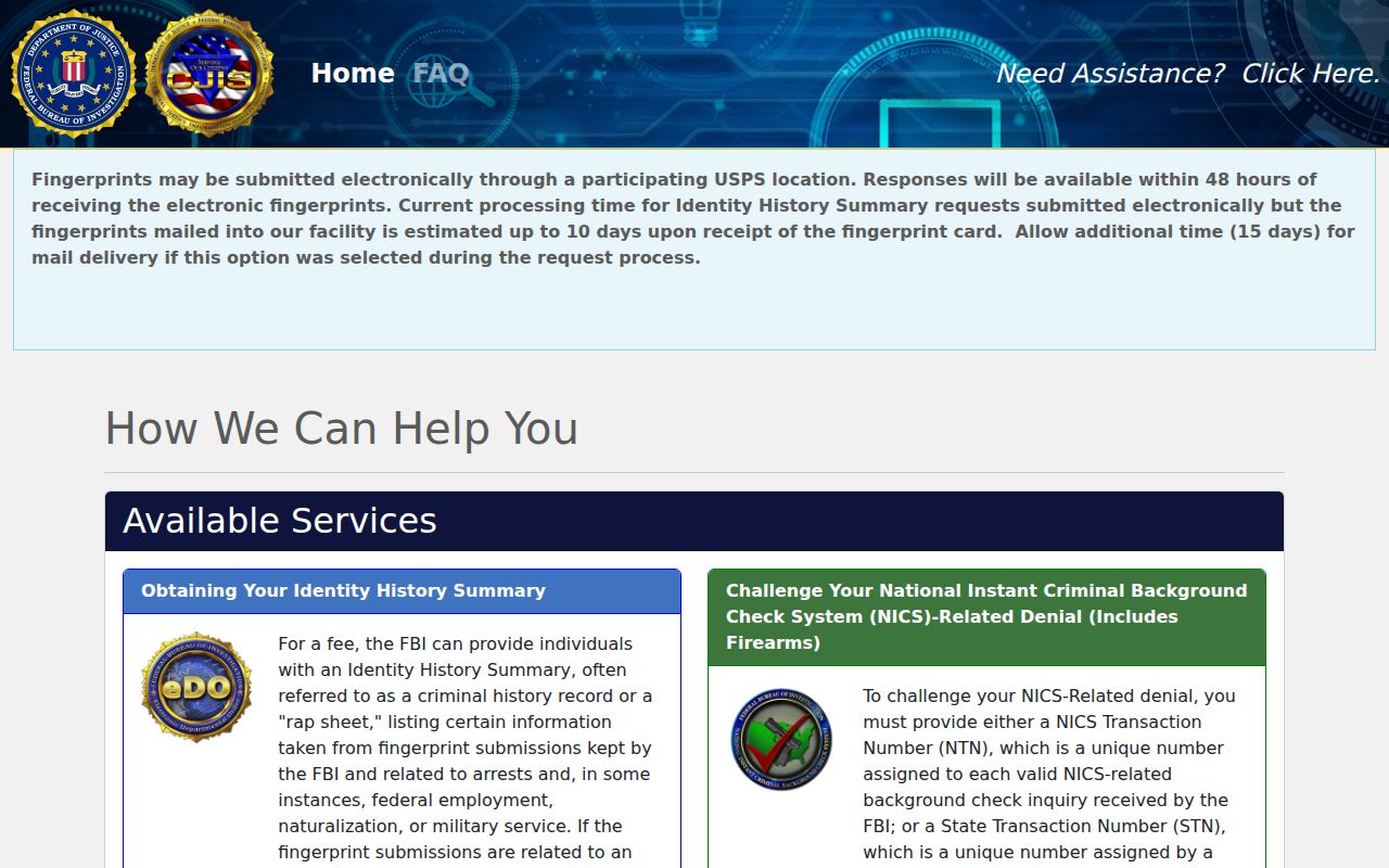 Palm Beach County criminal history FBI identity review portal