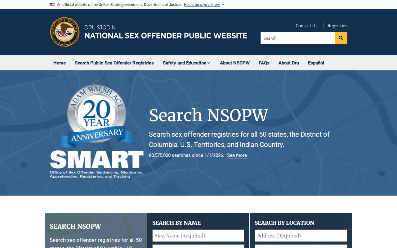 United States Department of Justice national sex offender public search
